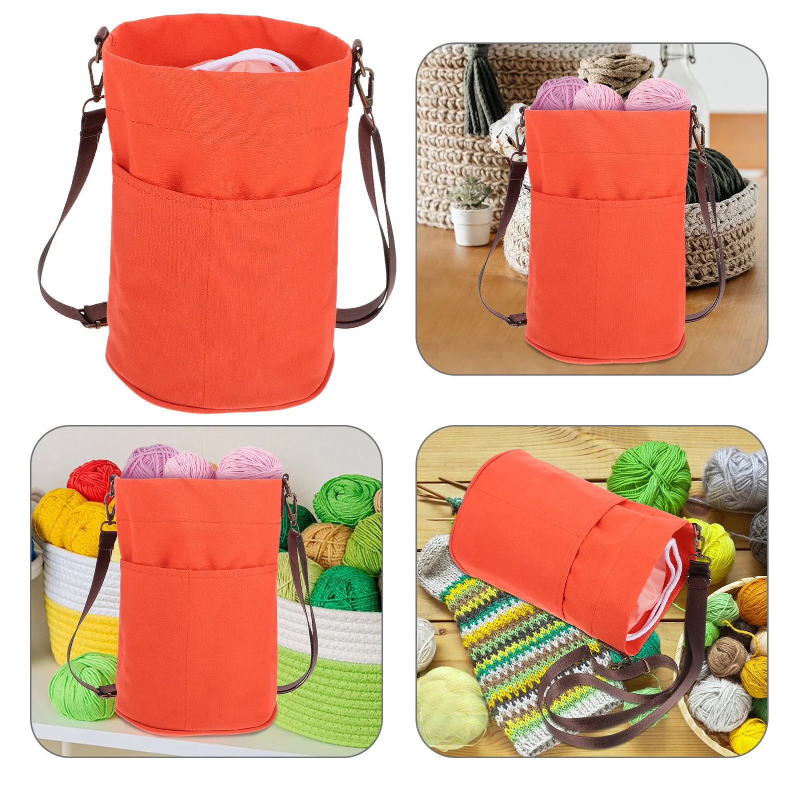 

Knitting Tool Storage Bag Yarn ganizer Canvas Cylinder Tote Portable Craft Supplies Container Multifunctional Home Decor Storage