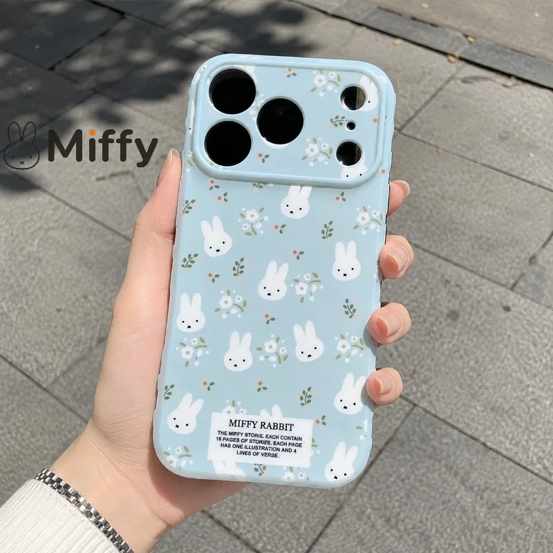 Anime Miffy Phone Case for IPhone 17 Pro Max 16 Pro 15 14 3D Heart Floral Design Drop Protection Cartoon Protective Back Cover