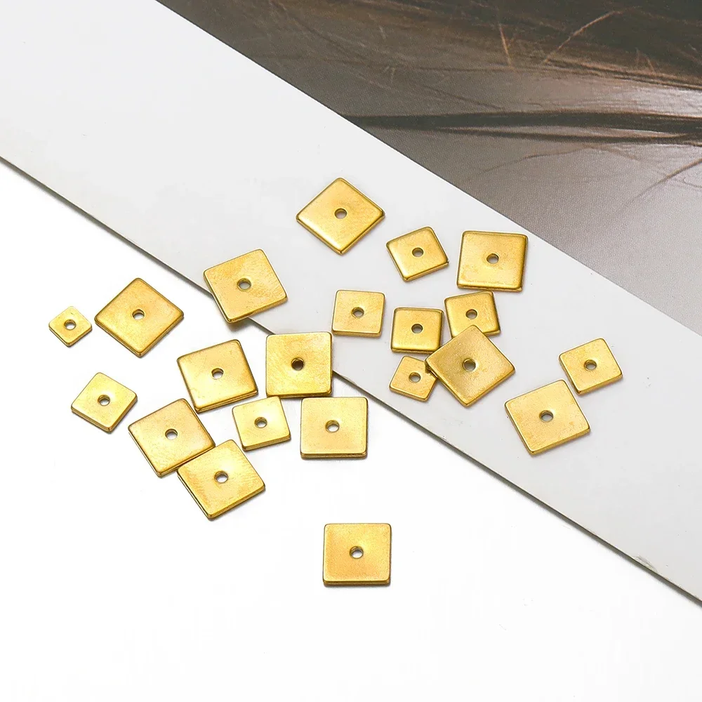 50pcs Stainless Steel 18k Gold Plated Flat Square Beads Spacers for Diy Pearls Necklace Bracelet Accessories Jewelry Making