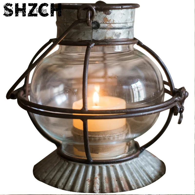 Vintage Metal Glass Candle Holder, Retro Tea Light, Candle Lantern