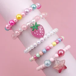 5Pcs Set Cute Girl Strawberry Pentagram Pendant Charm Beaded Bracelets Assorted Colors Ideal for Holiday Parties Birthdays