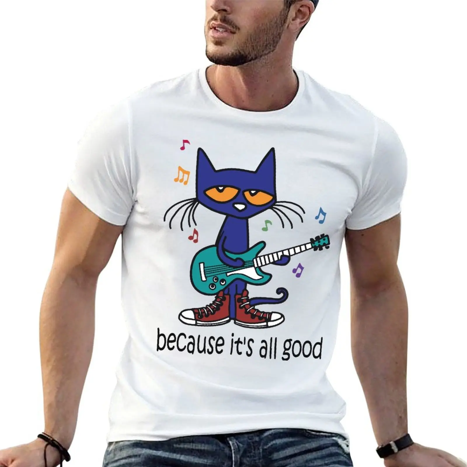 Pete the cat singing T-Shirt man t shirt vintage anime shirt plain black t shirts men