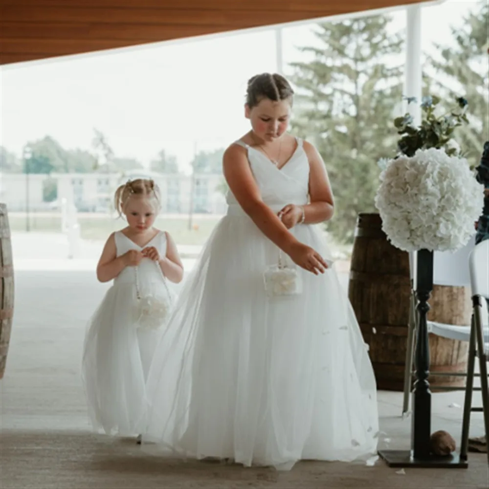 

Customized Flower Girl Wedding Dress Spaghetti Strap Bow Princess Birthday Party Pageant Dress Kids First Communion Ball Gown