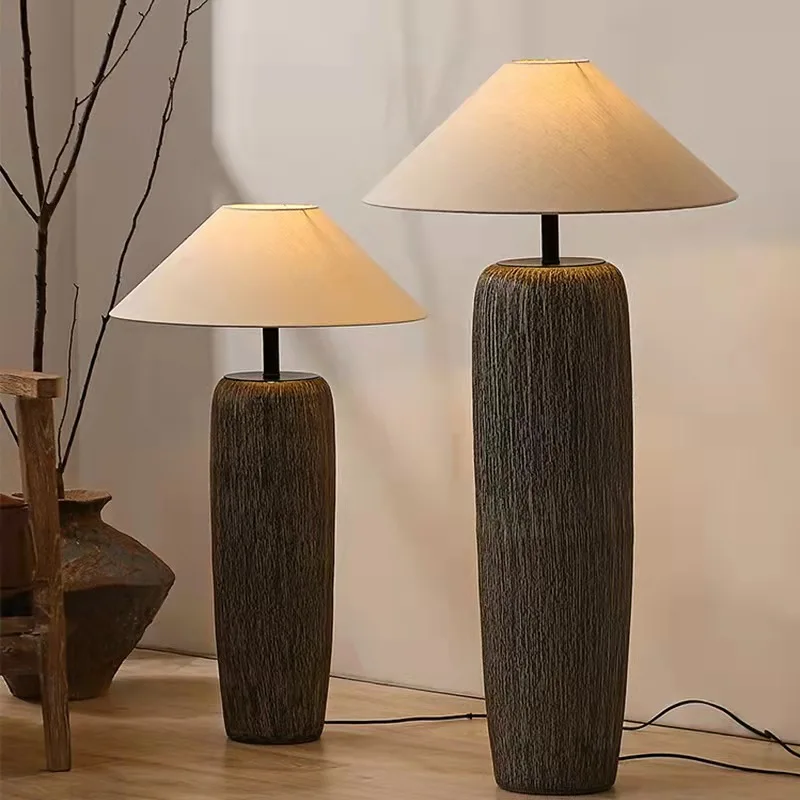 

Japanese Antique Pottery Pot Floor Lamp Quiet Pottery Pot Cloth Zen Floor Table Light Chinese Garden Stand Lamp for Living Room