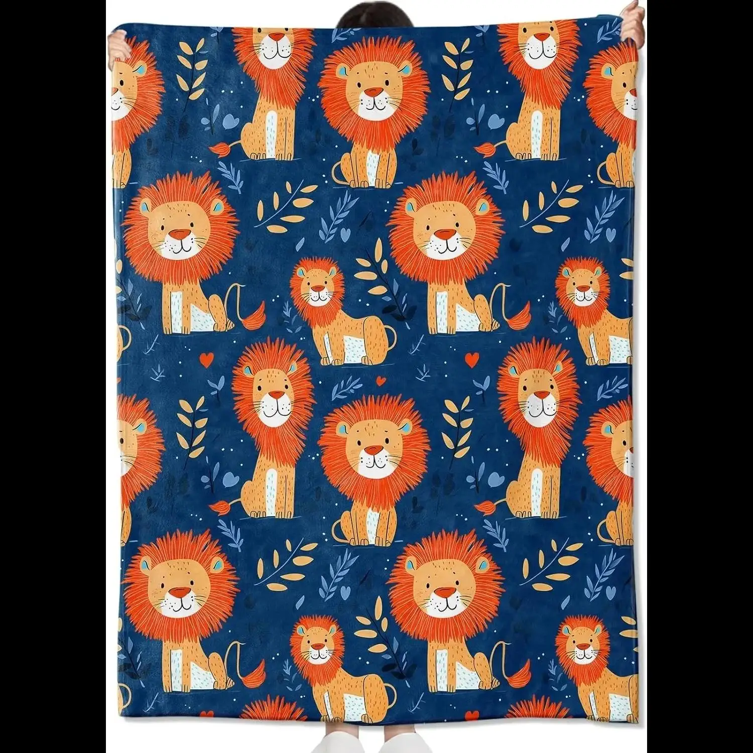 

Cute Male Lion Print Soft Throw Blanket Perfect Gift for Wild Animal Lovers Family Couch Bed Car Camping AllSeason