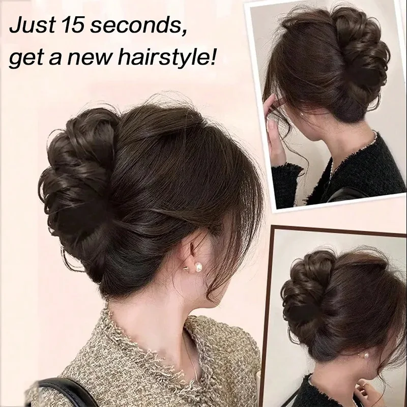 مشبك قصير مجعد في كعكة الشعر ملحقات الاصطناعية موجة أوبدو كعكة ذيل حصان الاستخدام اليومي فوضوي مجعد مخلب كعكة الشعر للنساء #6