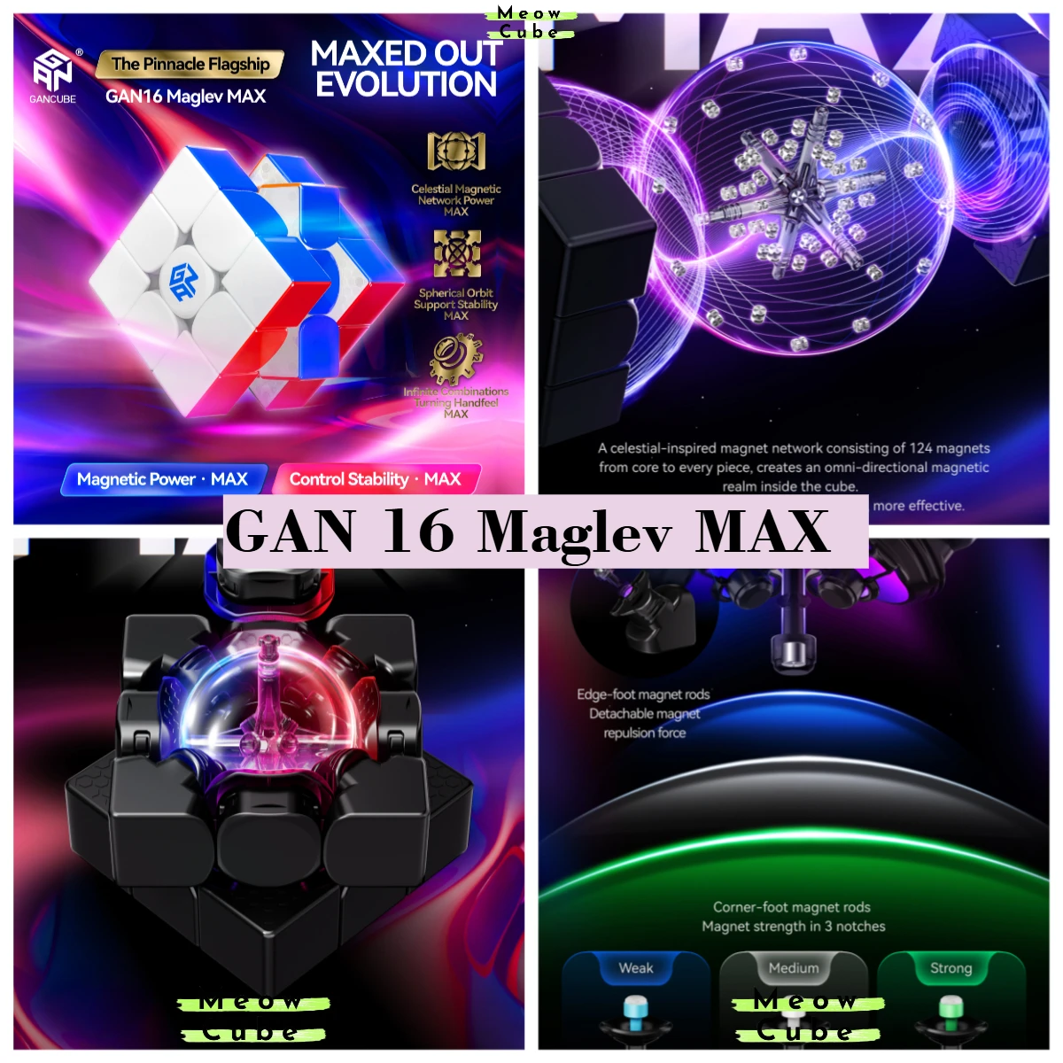 

NEW! [MewoCube] 2025 GAN16 Maglev Max UV Speed Cube Hands-on Stickerless Magnetic 3x3 Professional Gan Magic Cube Puzzle Toys
