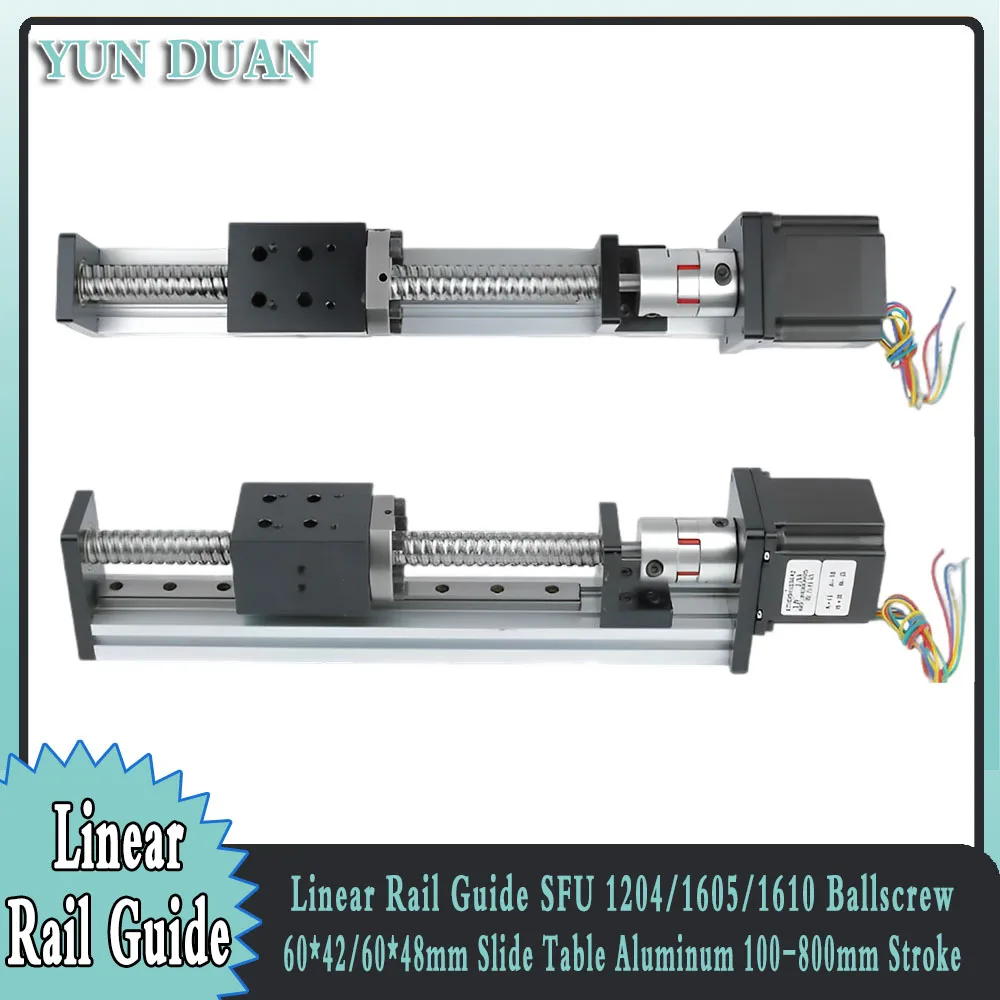 Linear Guide Rail Sliding Table Module 100- 800mm Stroke 60*42/60*48 Mobile Panle NEMA 23 1.2/2/3Nm Stepper Moto Kit CNC XYZ