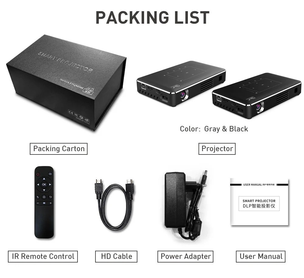 

2026unique Portable Intelligent DLP Mini Pocket Projector Android 9.0 System 4K Decoding Support 3D Ready