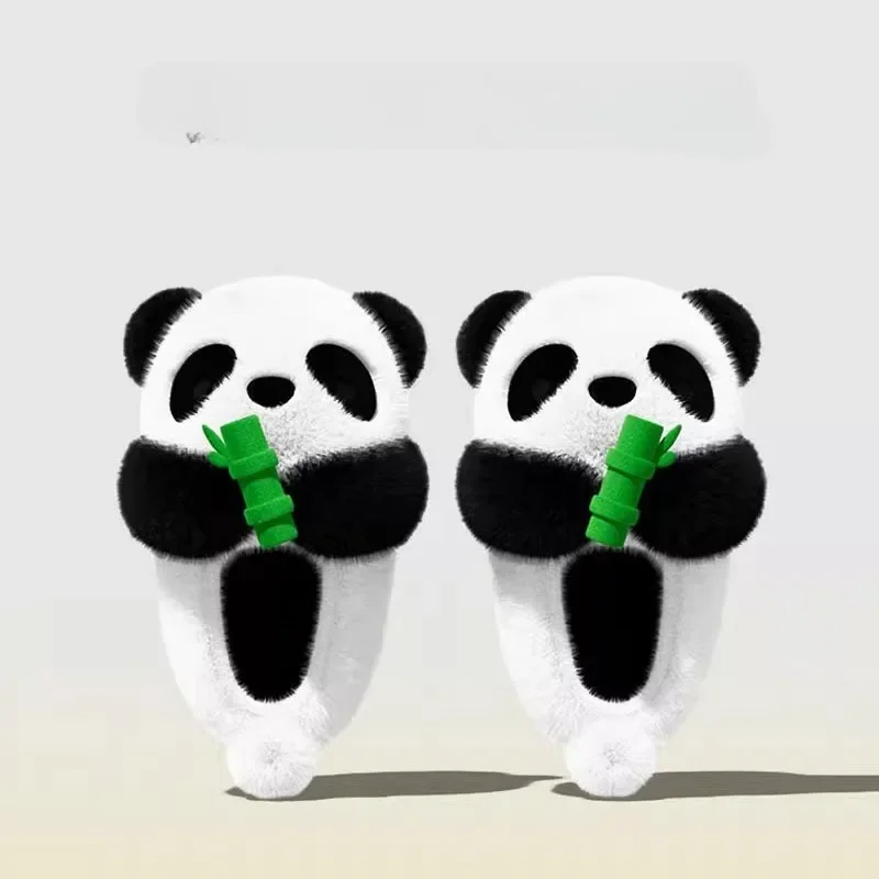 

Panda Bear Root Cotton Slippers Female Cute Home Platform Couple Indoor Warm Plush Cotton Shoes for Women Man