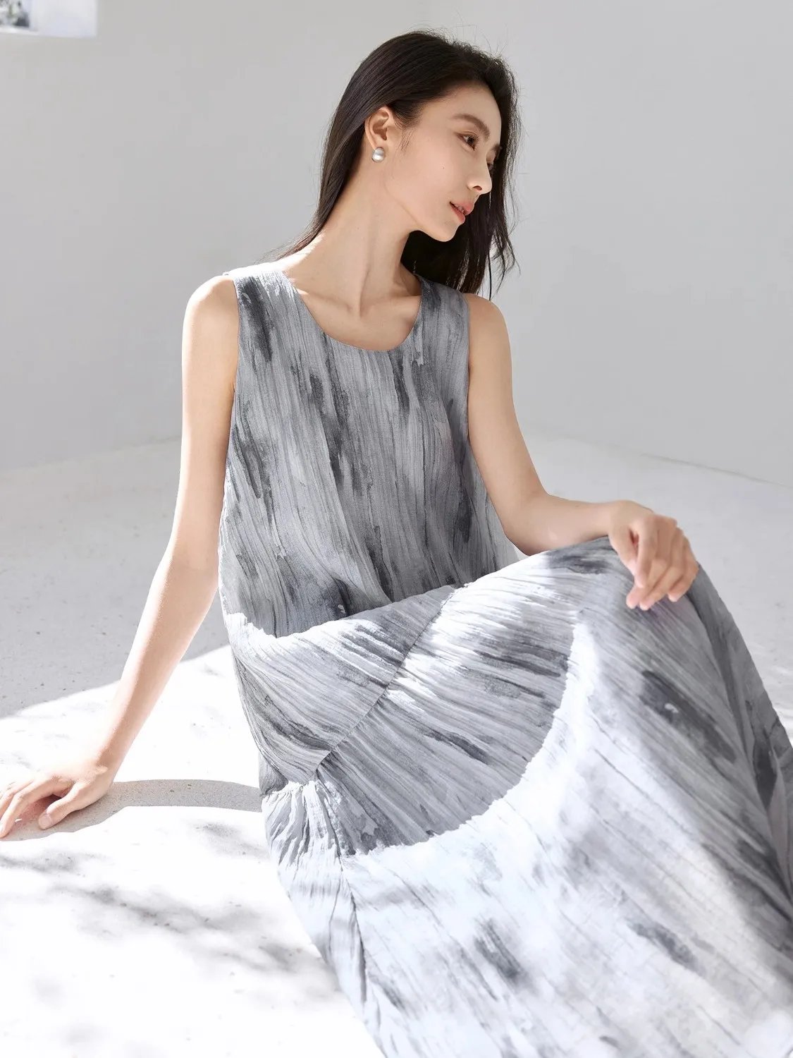 تنورة صيفية 2025 من الحبر Svel Dr خفيفة الوزن من الحرير Vaion Dr متوسطة الخصر على شكل كعكة Sle مستديرة Ne Long Dr #4