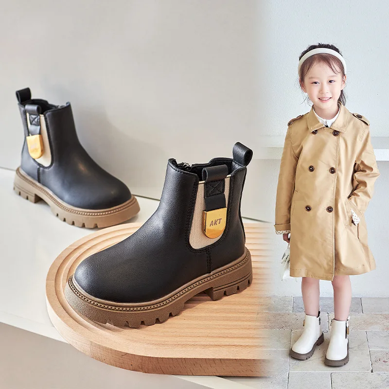 New 2024 Autumn Kids Leather Chelsea Boots Waterproof Children Ankle Boots Fashion Toddler High Top Sneaker Princess Casual Shoe