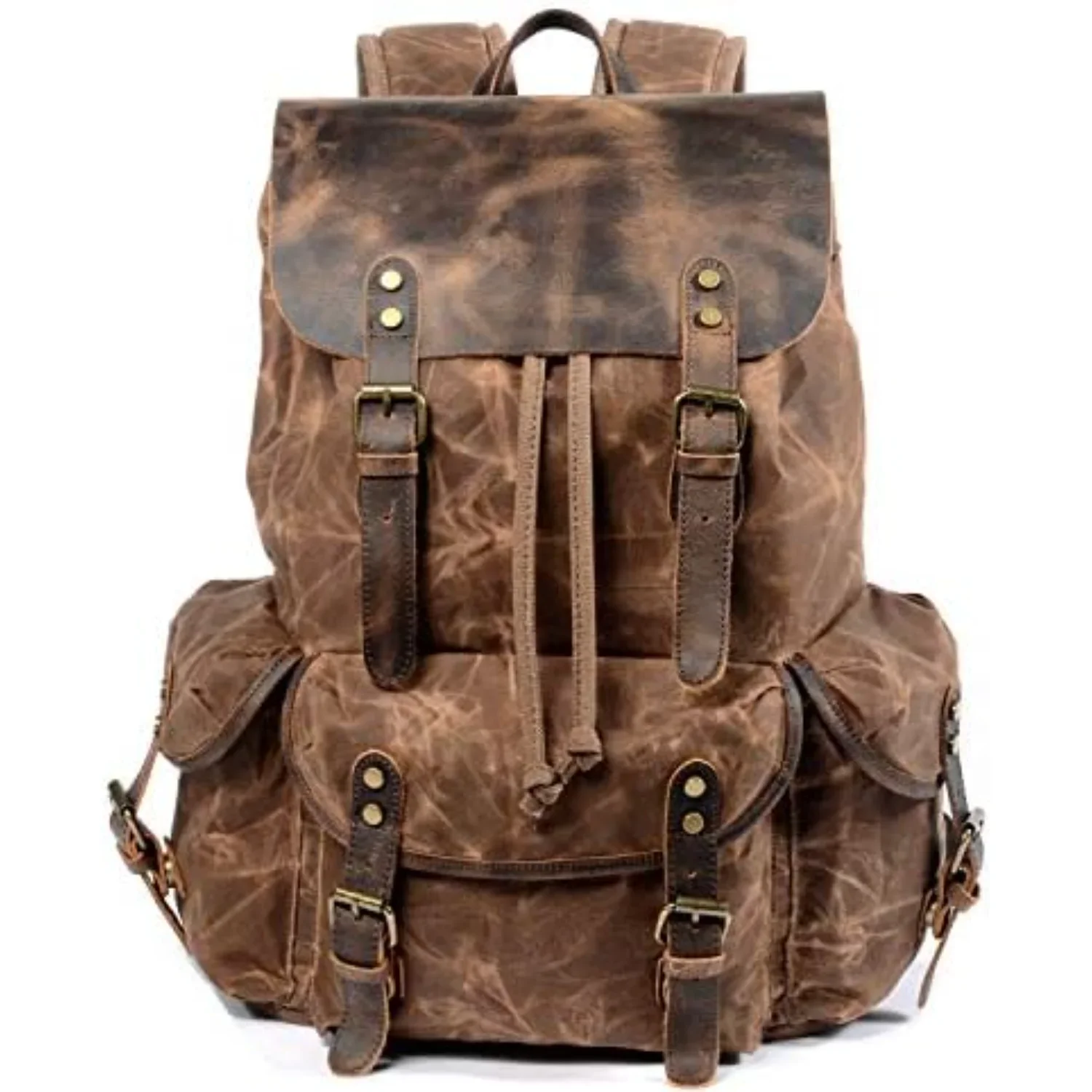 

WUDON Leather Backpack Men, Waxed Canvas Travel Rucksack