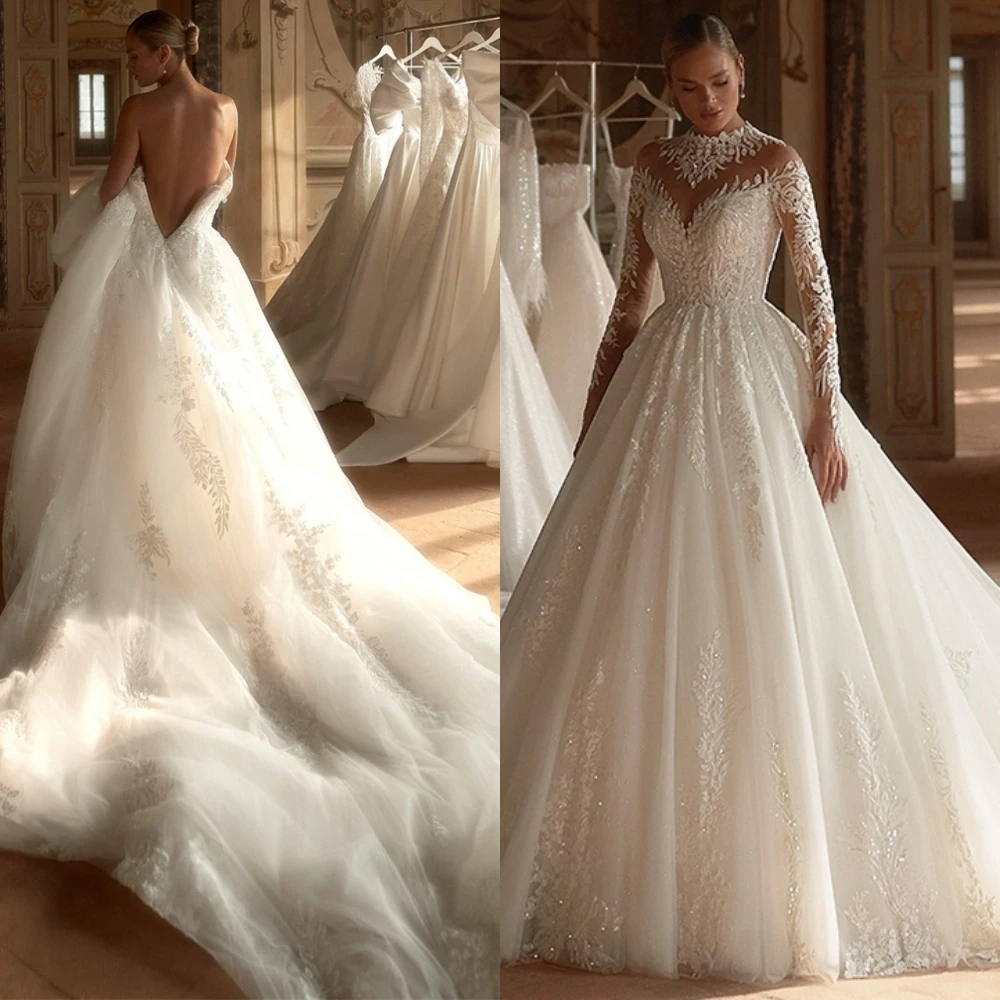 

Customized Exquisite Organza Evening Dress High Quality Chapel Train Wedding Dress Temperament Appliques Special Occasion Gowns