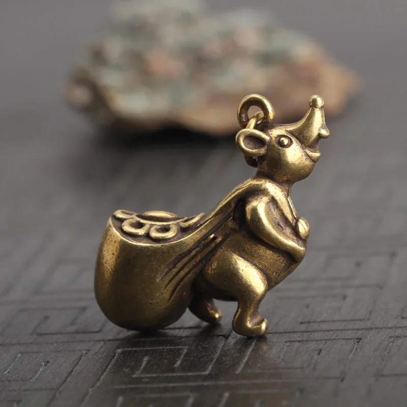 Copper Rat Figurine Home Decoration Living Room Brass Mouse Money Bag Feng Shui Desk Ornaments Good Lucky Wealth 2022