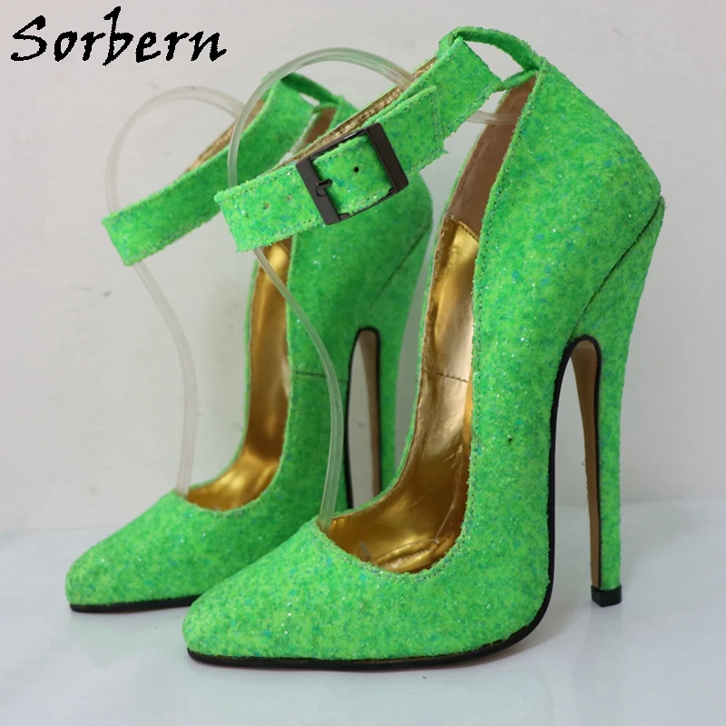 Sorbern 16Cm Sequins Glitter Women Shoes High Heels Pointed Toe Ankle Straps Stilettos Prom Part Shoe High Instep