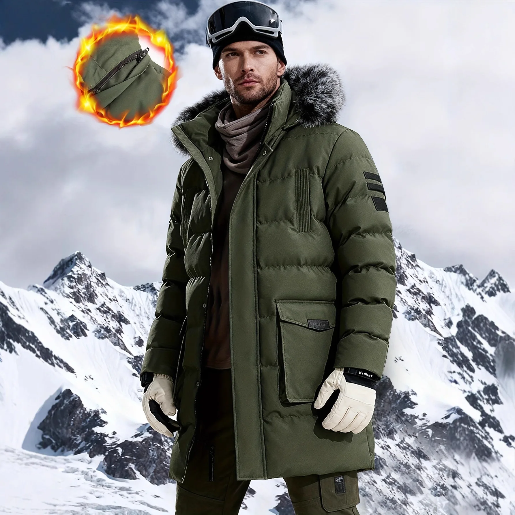 

Men's Cross-border European Thickened Windproof and Cold-resistant Skiing Solid Color Fashionable Versatile Zipper Jacket