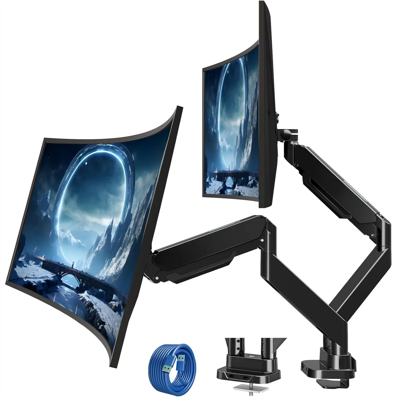 

Dual Monitor Desk Mount for 39" Ultrawide Screens up to 33lbs, Heavy Duty Gas Spring Arms, Full Motion VESA Stand with USB