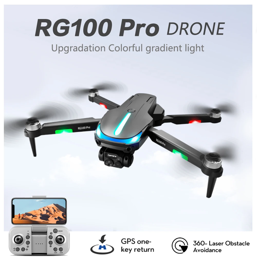 RG100 PRO Drone 5G WiFi FPV 360° Laser Obstacle Avoidance Brushless Motor GPS Return 4K HD Dual Camera RC Quadcopter Drone Toys