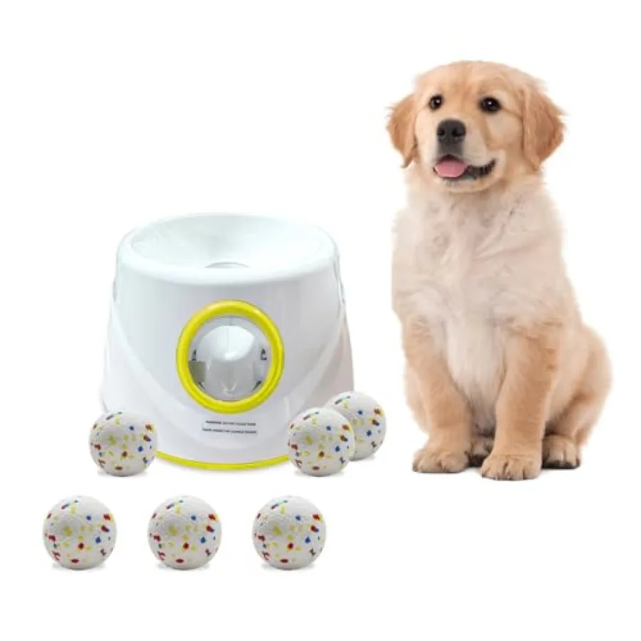 

Automatic Ball Launcher for Dogs The Upgraded Ball Thrower Adjustable Distance 20-45ft Including 2.3-inch Sized ETPU Interactiv