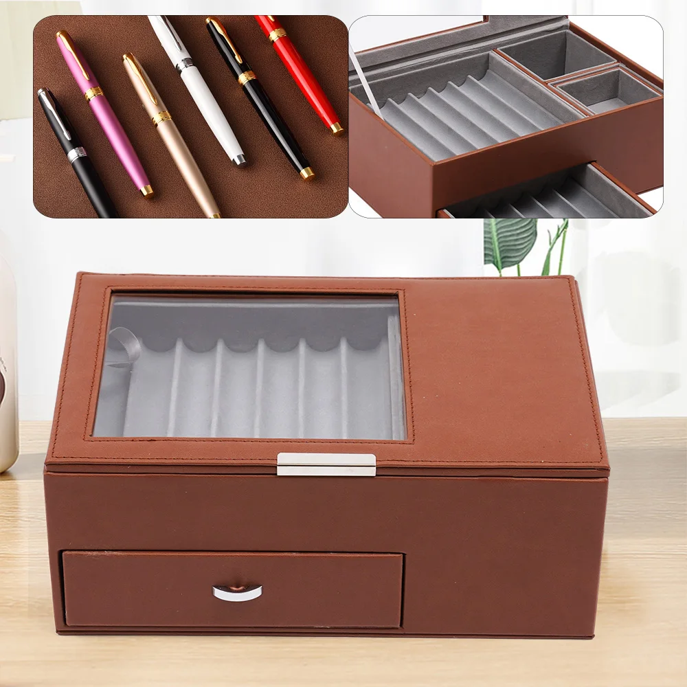 14 Slot Pen Display Case Ink Storage Collector Organizer Box With Glass Window