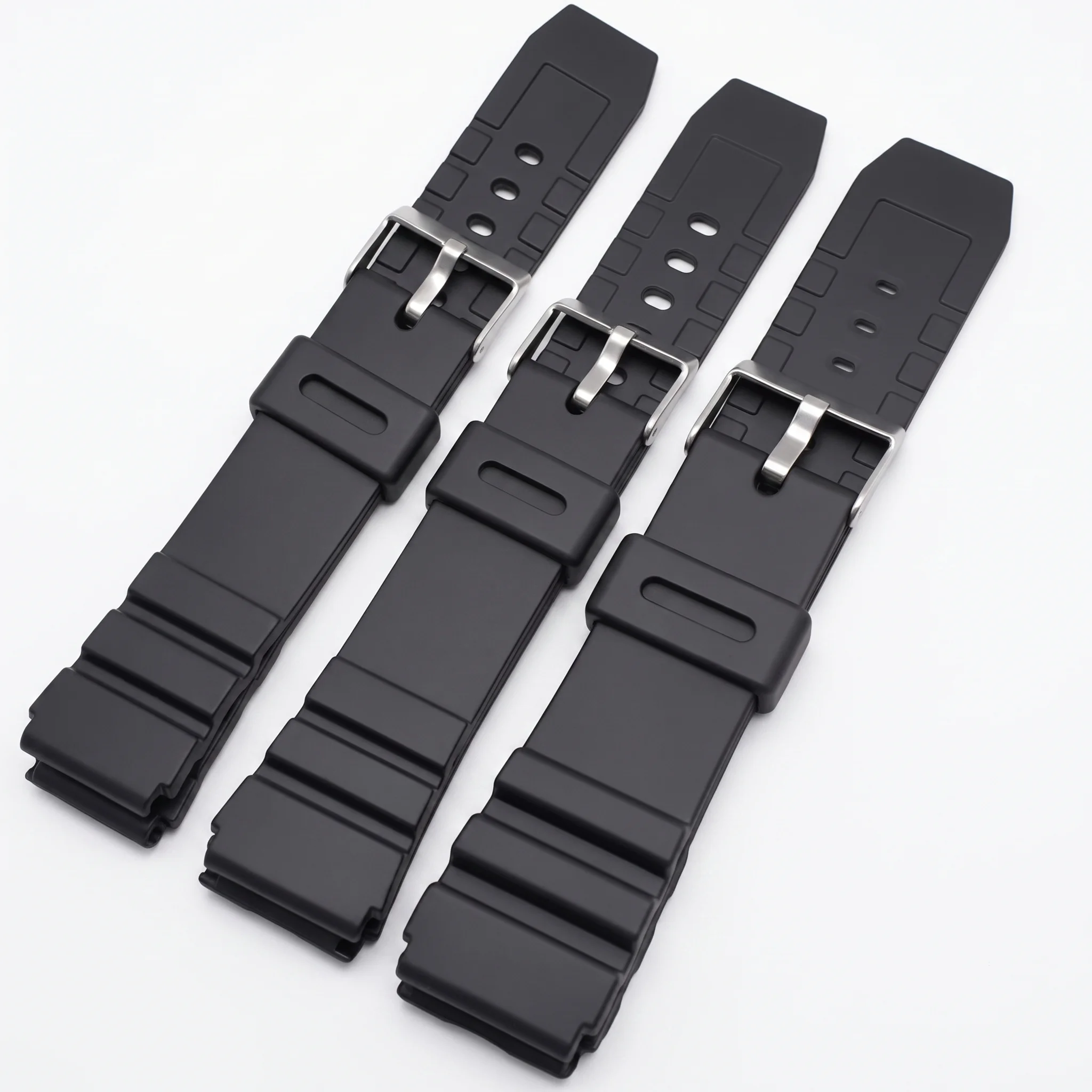 Silicone Watchbands 18 20 22mm Men Black Sports Diving Rubber Watch Strap Silver Stainless Steel Buckle