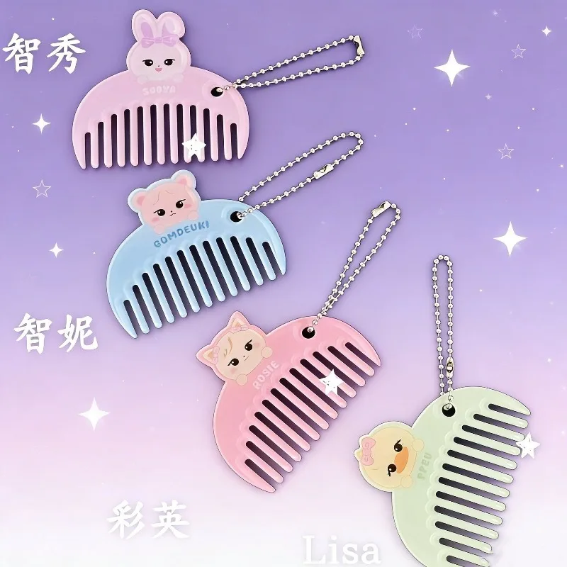 4PCS BLACK PINK Cute Anime Acrylic Keychain Portable Pocket Comb Mini Hair Comb Creative Small Gift Backpack Hanging Ornament