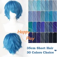 Peluca de Cosplay de Anime en capas sintéticas de 35cm, serie azul, pelo Universal resistente al calor para hombres y mujeres, pelucas de Cosplay de Anime para Halloween