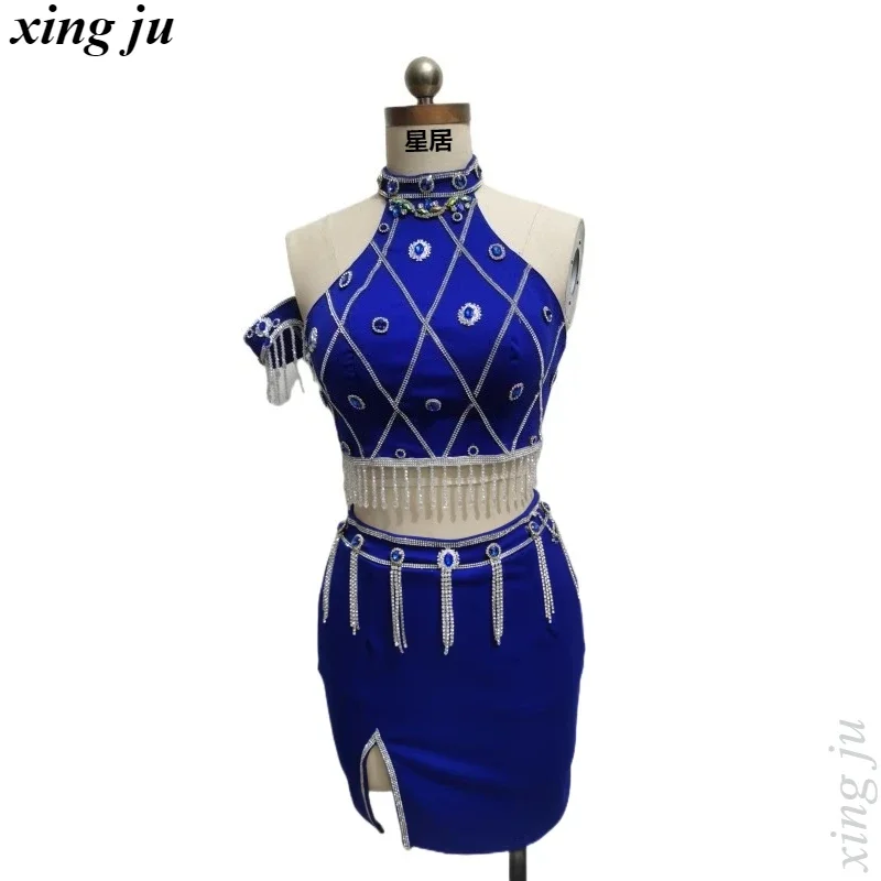 Neue Frauen Gruppe Street Dance Sexy Halter Tops Hohe Taille Schlitz Rock Kpop Weibliche DJ Dance Outfits Nachtclub Sänger Bühne Kostüm