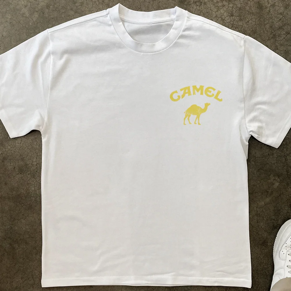 Retro Car Camel Cigarettes T-Shirt Vintage Cotton Tops Tees Short Sleeve Casual Streetwear Oversized Women Clothing Harajuku
