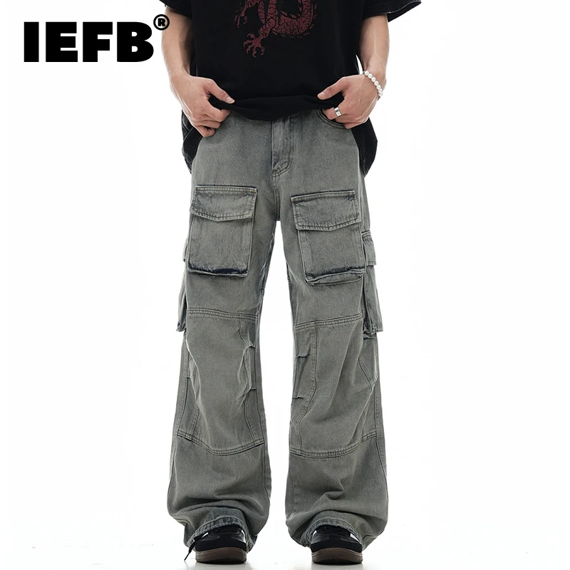 

IEFB American Multi-pocket Overalls Washed To Make Old High Street Straight Wide Leg Cargo Pants Worn-out 2024 Autumn 28W3875