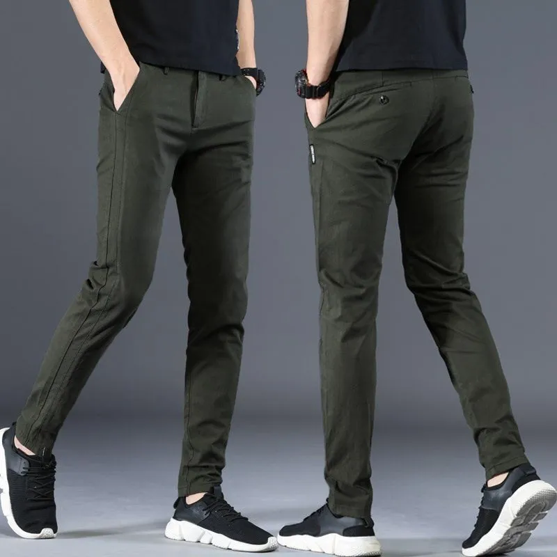 

Весенне-летние и осенние тонкие повседневные хлопковые брюки для мужчин, прямые, в корейском стиле, из чистого хлопка, молодежные, с узким низом, универсальные.