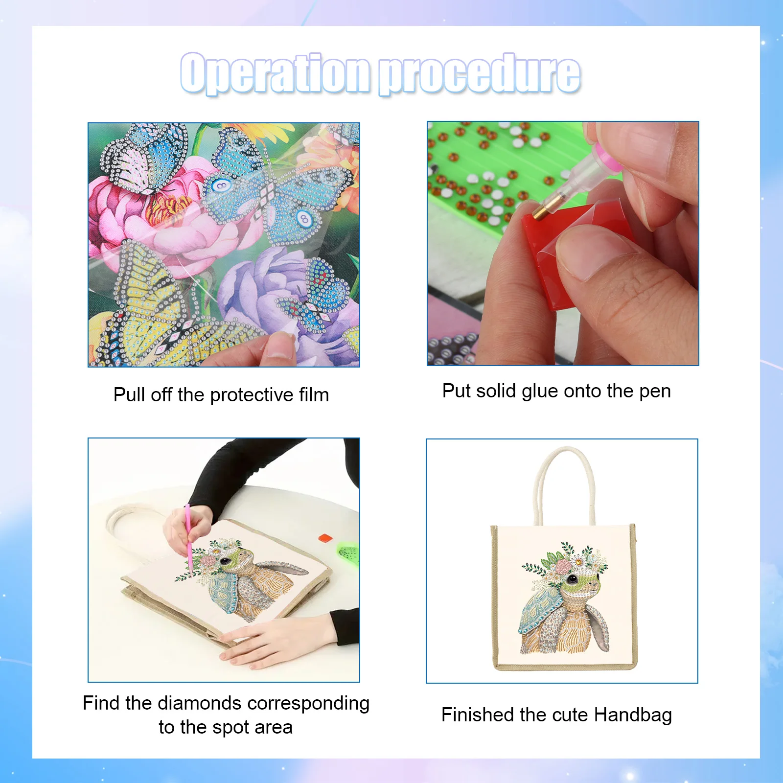 다이아몬드 아트 페인팅 핸드백 키트, 귀여운 거북이 D - Art Craft Shop 리뷰 및 가격