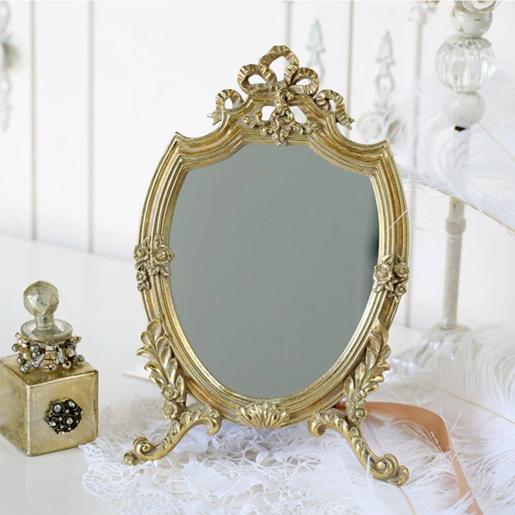 Desktop-Make-up-Spiegel, Retro-Design, Tischspiegel aus Kunstharz und Glas für den Eitelkeit, Schminktisch, den Hausgebrauch