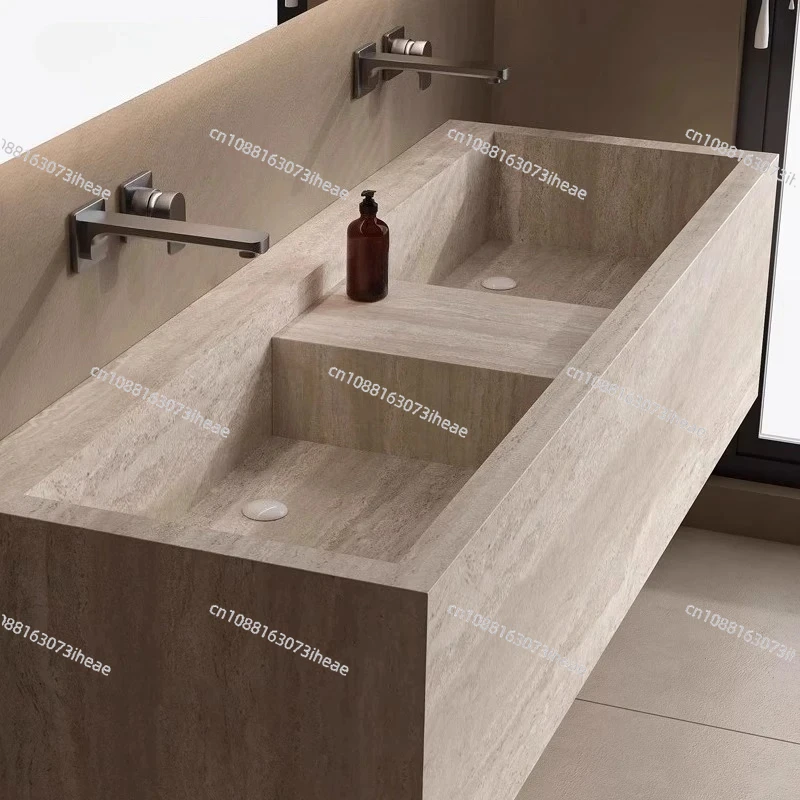 bathroom cabinet combination rock slab seamless integrated basin wash basin toilet hole stone pattern single