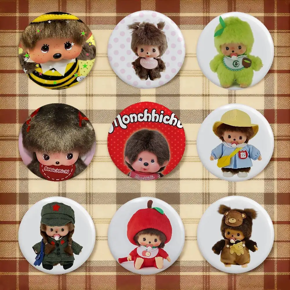 Cute M-monchhichis-s Brooches Stylish Ornament Pins Exquisite Round Badge Bag Accessories Jewelry Gifts