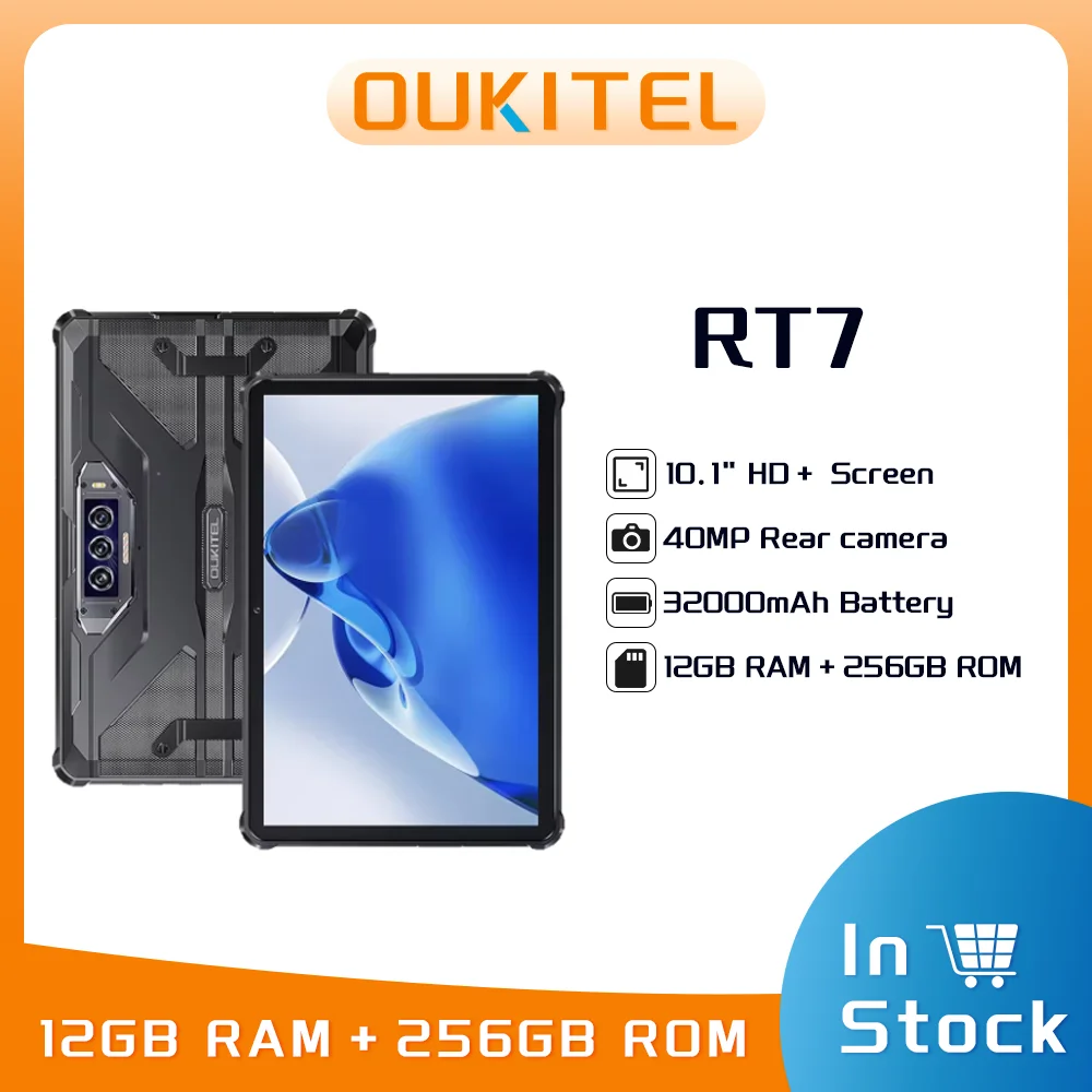 OUKITEL RT7 TITAN 4G 12 ГБ + 256 ГБ 32000 мАч 10,1-дюймовый водонепроницаемый прочный планшет Android 13 с поддержкой двух SIM-карты и двумя разъемами (синий)