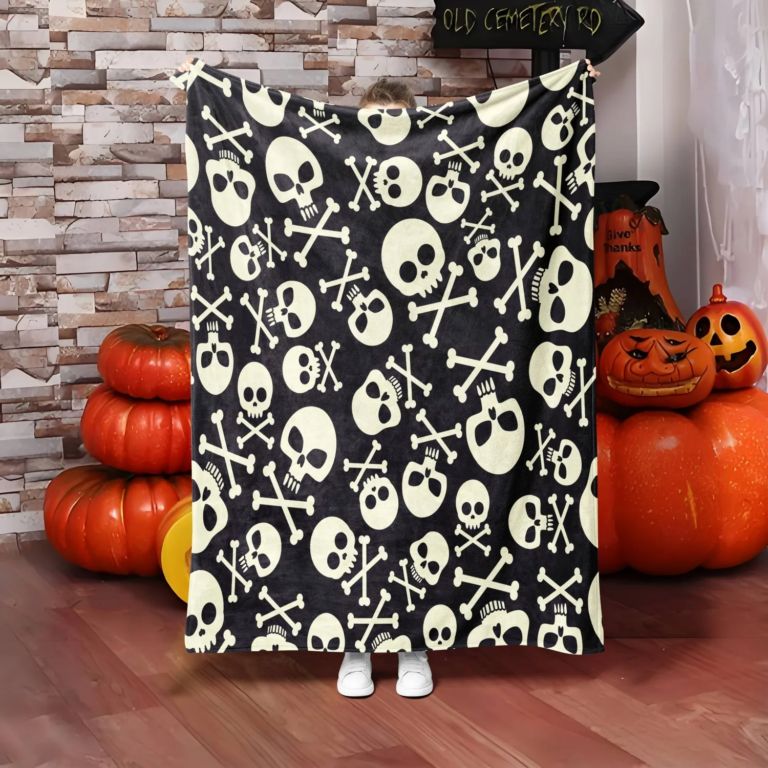 1 STÜCK Halloween-Kunst, Überwurf, Skelett, Geisterkunst, Totenkopf, schreckliche Künste, dünne Decke, Geschenke für Couch, Bett, Auto, Zuhause, Camping, alle Jahreszeiten