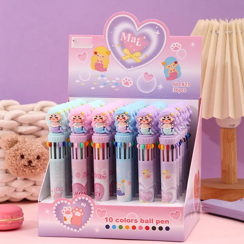 Cute Cartoon Mermaid 10 Colors Ballpoint Pen Multicolor Retractable Press Pen For School Office Stationery