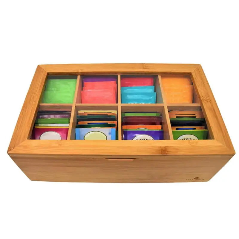 Tea Chest Organizer 8 Girds Wooden Tea Bag Organizer Tea Accessories Box Keeps Tea Bags Fresh Gifts For Mom Dad Family Friends