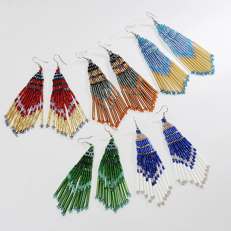 Picture 7: Tassel Rice Beads Earrings For Women Handmade Dangle Drop Earrings Bohemian Style