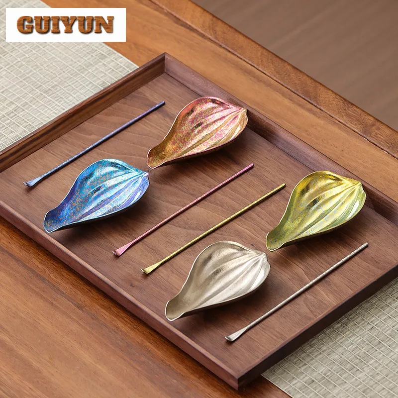 

Совок для чая из чистого титана с лепестками лотоса, элегантные ложки для заварки чая, лопатка Chahe, бытовой пробуждающий ковш для чая, чайная церемония, ремесло