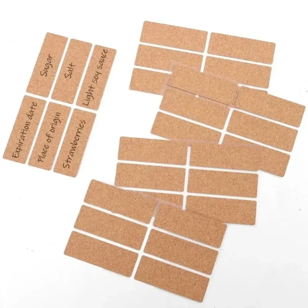 

36/96pcs Self-adhesive Cork Wooden Labels Stickers Waterproof No Glue Marks Spice Jar Label Stickers Removable DIY