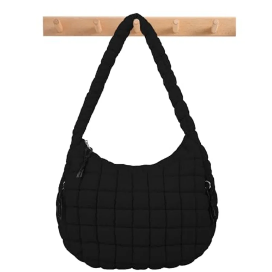 

Quilted Puffer Tote Bag Puffy Crossbody Shoulder Bag with Zipper Nylon Hobo Handbag Travel Carryall Bags for Women Girls