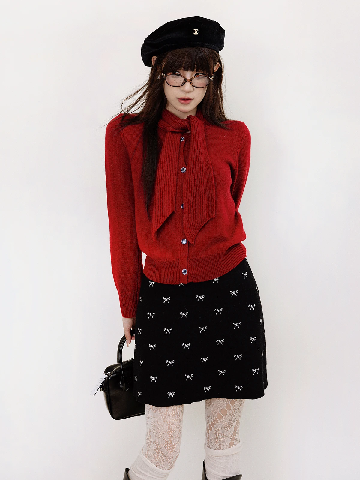 

AKSTUDIO Lazy Sle Knitted Sweater with Scarf Collar Women's Faion Buttoned Open Cardigan Versatile Outerwear