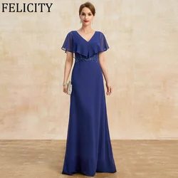 FELICITY Blue A-line Mother of the Bride Dresses 2024 Wedding Party Dress Chiffon Customized Long Appliques Formal Occasion Gown