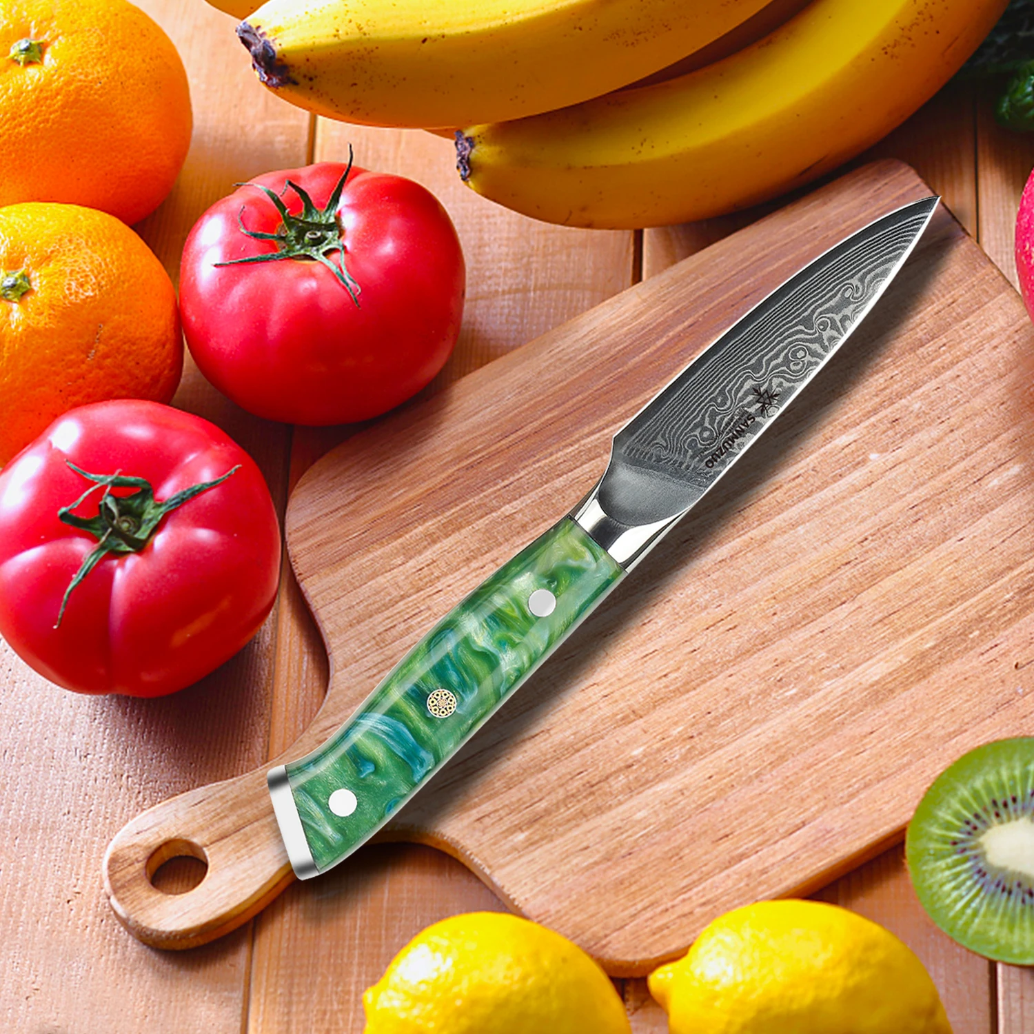 SANMUZUO 3.5 Inch Paring Knife - Kitchen Fruit Vegetable Knife Damascus Steel & Resin Handle - XUAN Series