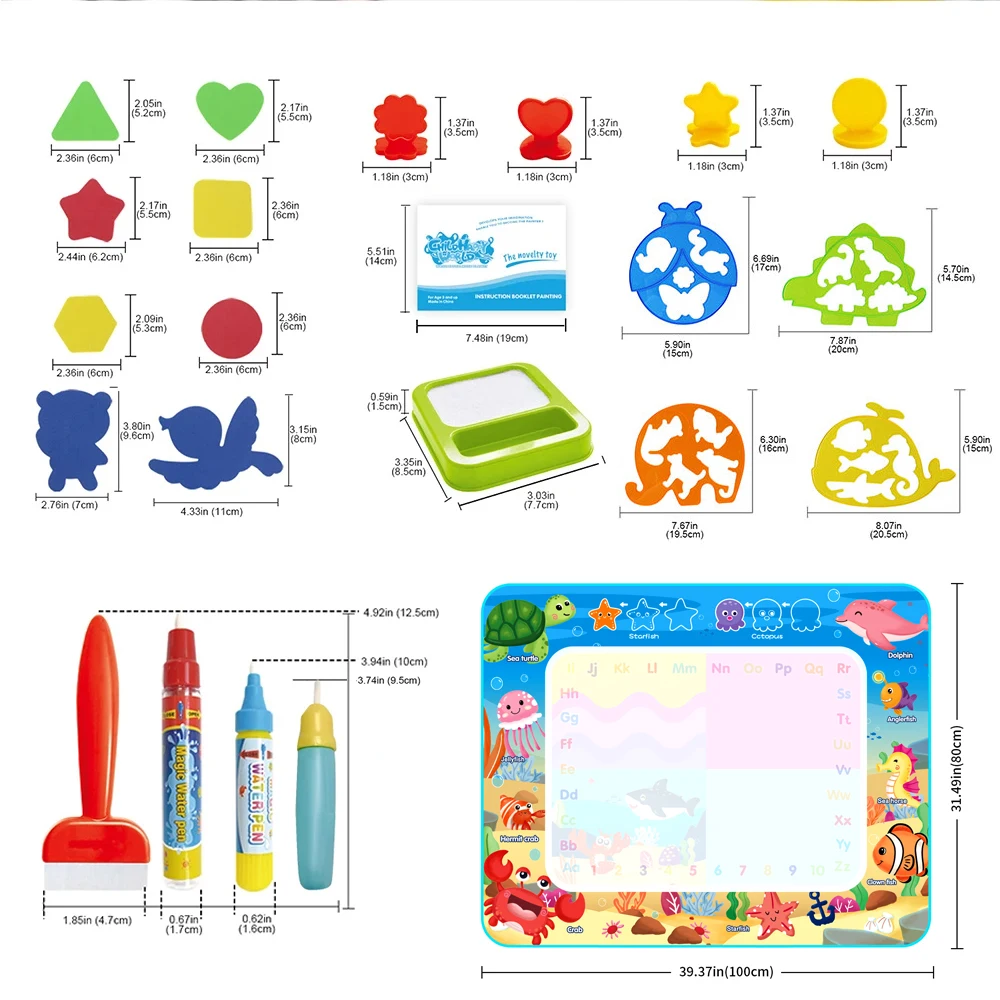 100x80CM Magic Water Drawing Mat Coloring Doodle with Reusable Magic Pens Montessori Painting Board Educational Toys Kids Gifts