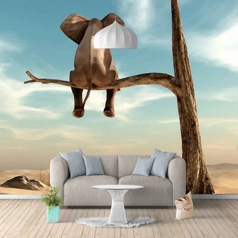 Original modern creative tree branch elephant mural decorative painting for TV home decoration background wall