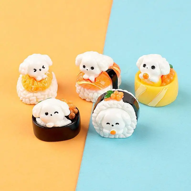 3D Mini Resin Charms 2Pcs Kawaii Cartoon Dog Sushi Pattern for DIY Phone Accessory Dollhouse Scrapbooking Decor
